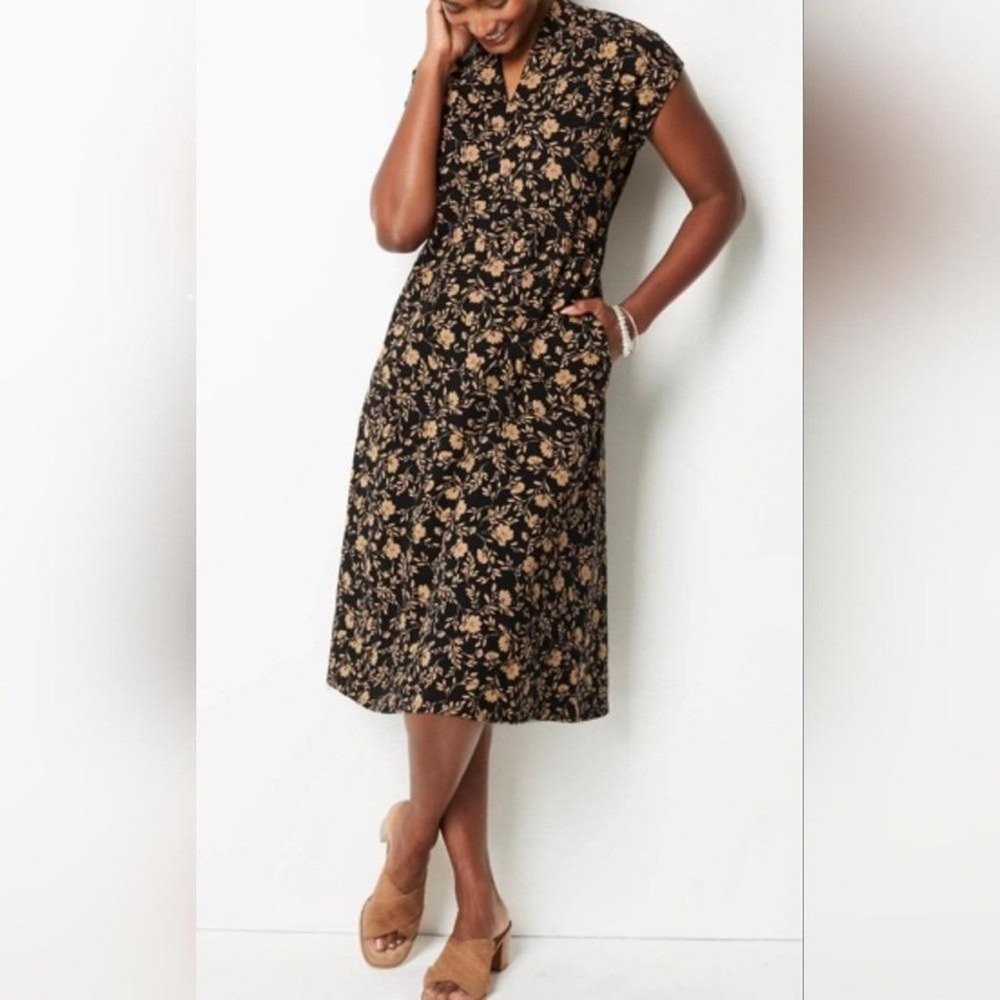 J. Jill Wearever Double-face Jersey Fit & Flare Dress In Black Subtle Floral XS